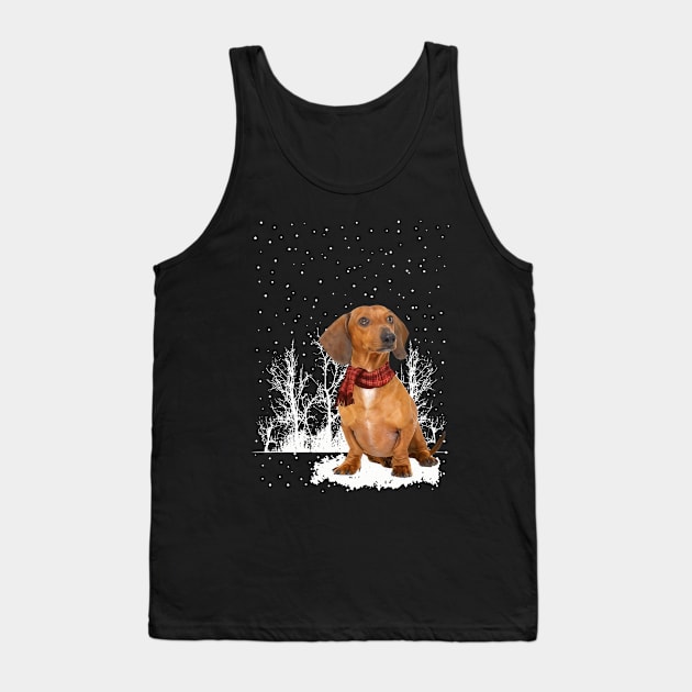 Christmas Red Dachshund With Scarf In Winter Forest Tank Top by Mhoon 